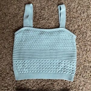 light blue Aritzia crochet top